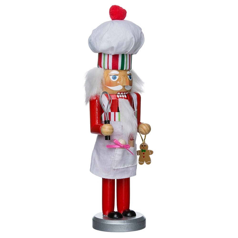 10-Inch Wooden Chef Nutcracker, Red
