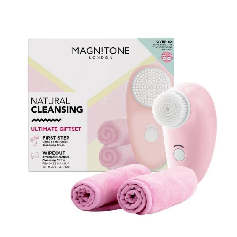 Magnitone Natural Cleansing Ultimate Gift Set with First Step Daily Cleansing Brush and 2 Wipe Out Makeup Remover Cloth Wipes