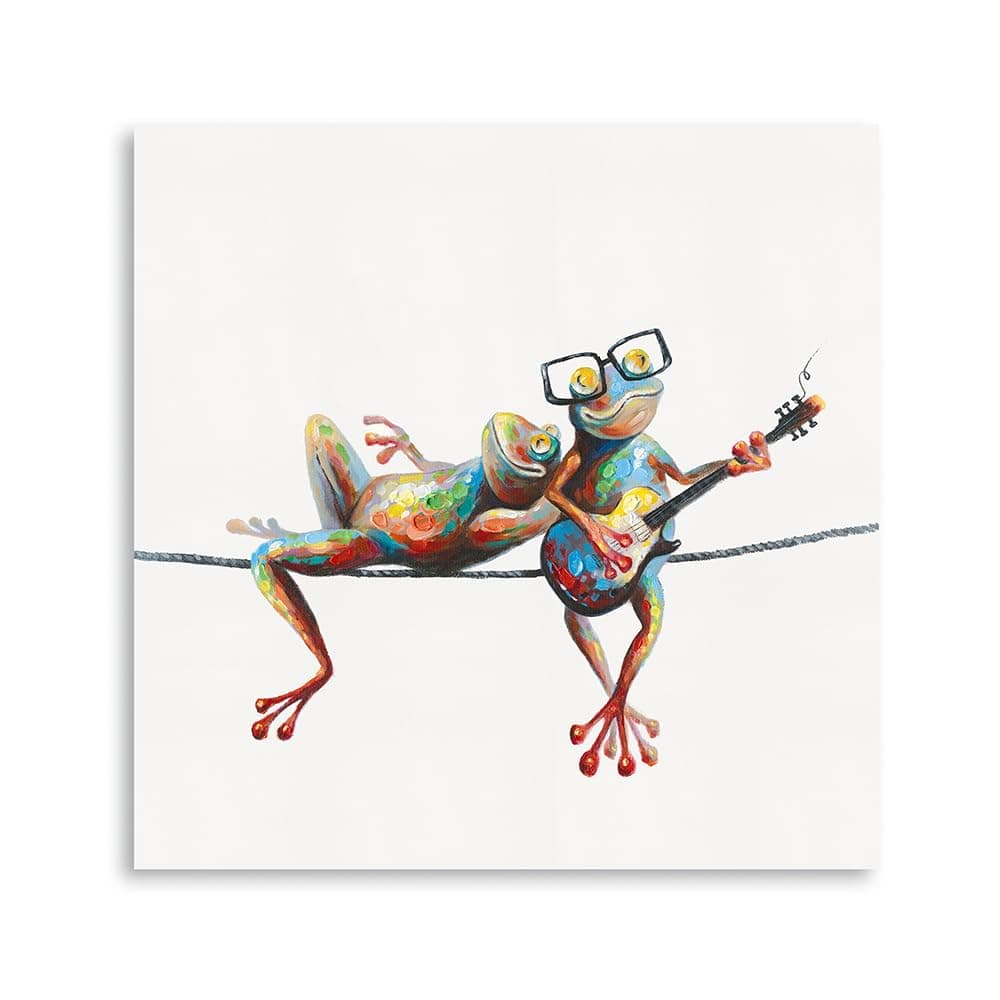 Canvas Frog Wall Art Decor: Side by Side Frogs with Glasses Art Bedroom Wall Art Laundry Room Decor and Accessories Girl Room Decor Inspirational Wall Art with Frame Easy Hanging (12"x12"x1 Panel)