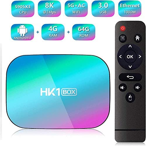 Android 9.0 TV Box, HK1 Box Advanced Smart Video Media Player 4GB DDR3 64GB eMMC Quad-Core Suppporting 4K Ultra HD/H.265 / Dual WiFi 2.4G + 5G / HDMI / 3D 1000M Ethernet Family Video Play Box,64g