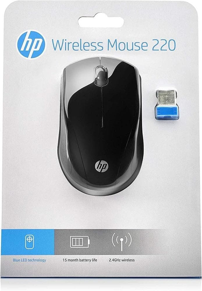 HP 220 Wireless Mouse, Contoured and Ergonomic, Blue LED Technology, Black