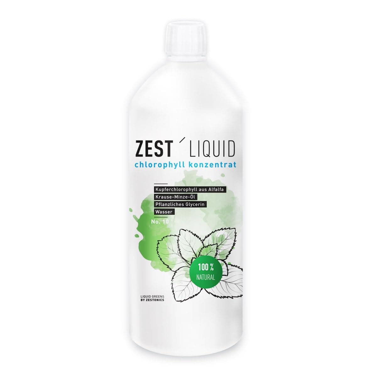 Liquid chlorophyll from alfalfa with mint flavour, high-dose, one month supply, 1000 ml, alkaline, liquid chlorophyll concentrate - Made in Germany.