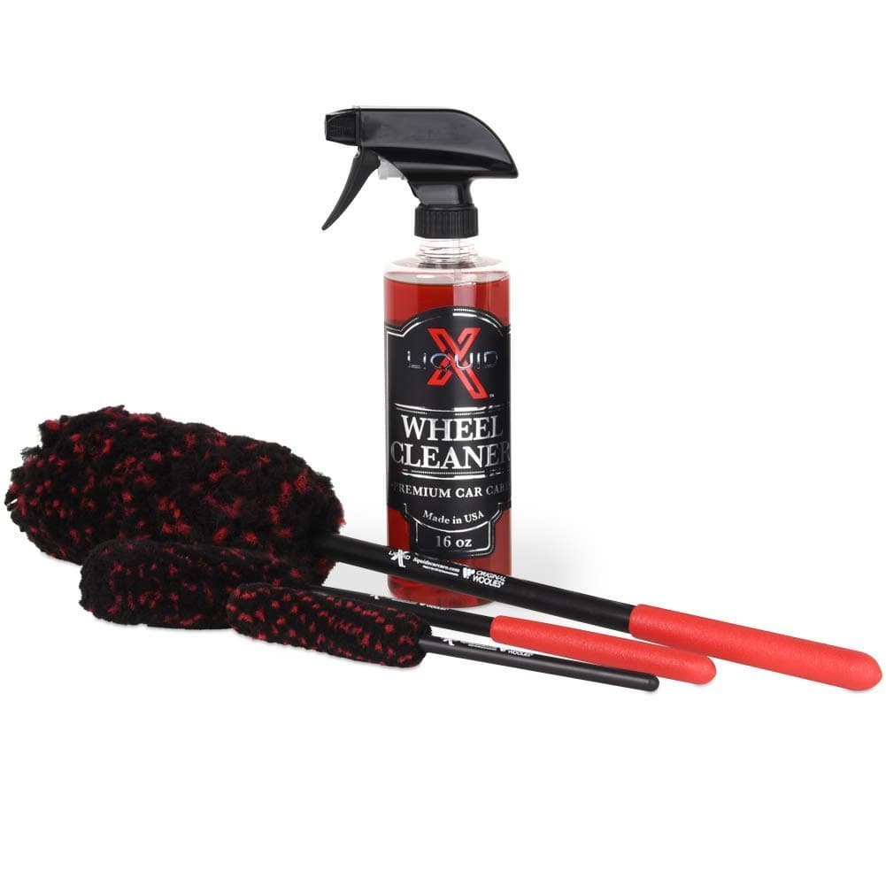 Liquid X Original Wheel Woolies Brushes 3 Piece Kit - Includes Angled Caliper Spoke Brush - USA Made - Black - New & Improved (Brushes + Wheel Cleaner)