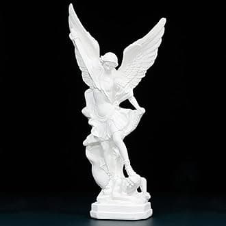 12.4in White San Miguel Arcangel Statue, St Michael Statue, Resin Saint Archangel Michael Statues, Saint Michael defeating Satan Collection Figurines, Religious Angel Suitable for Collection or Decor