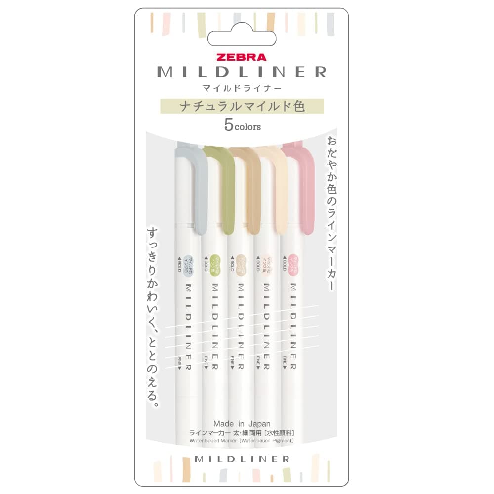 Zebra Mildliner WKT7-5C-NTC Fluorescent Pen (Parallel Import Goods) (Natural Mild Colour) - Pack of 5
