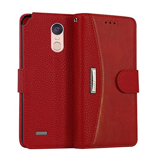 IDOOLS Case for LG Stylo 3,LG Stylo 3 Plus Leather Wallet Phone Cases,Folding Flip Cases Protective Cover Strong Magnetic Closure Protector with Card Slots Kickstand - Red