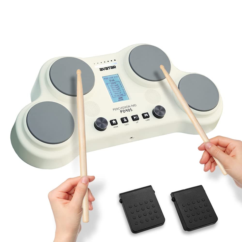 PD405 Electric Drum Pad Tabletop Electronic Drum Set, With 163 Sounds, Coach & Game Features, 2 Pedals and Drum Sticks, Christmas Gift