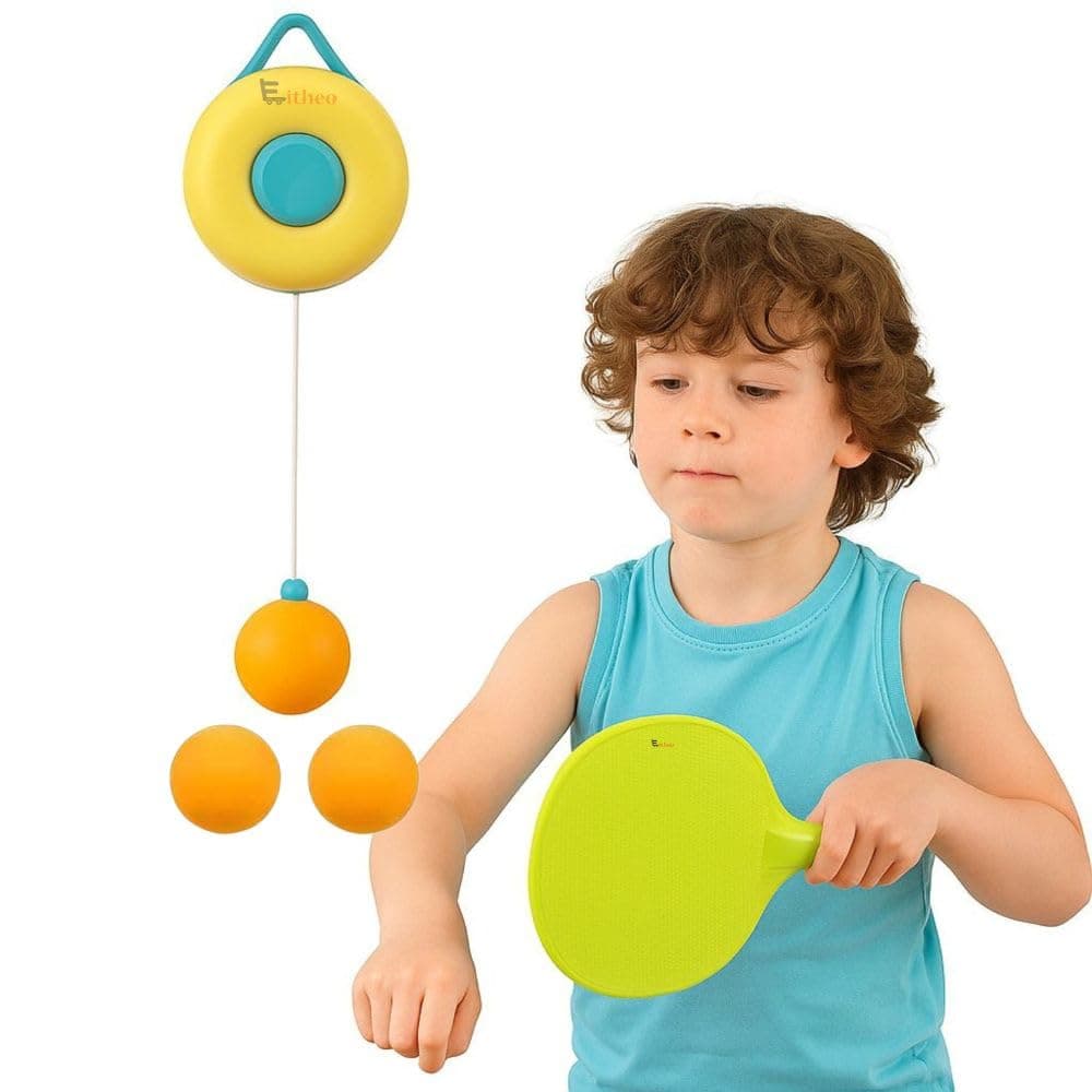 Eitheo Indoor Hanging Table Tennis Set for Kids, Table Tennis Self Training Game Set with 3 Ping Pong Balls & 1 Pair Paddle, Ping Pong Training Set Portable Adjustable Game for Kids - Multicolor