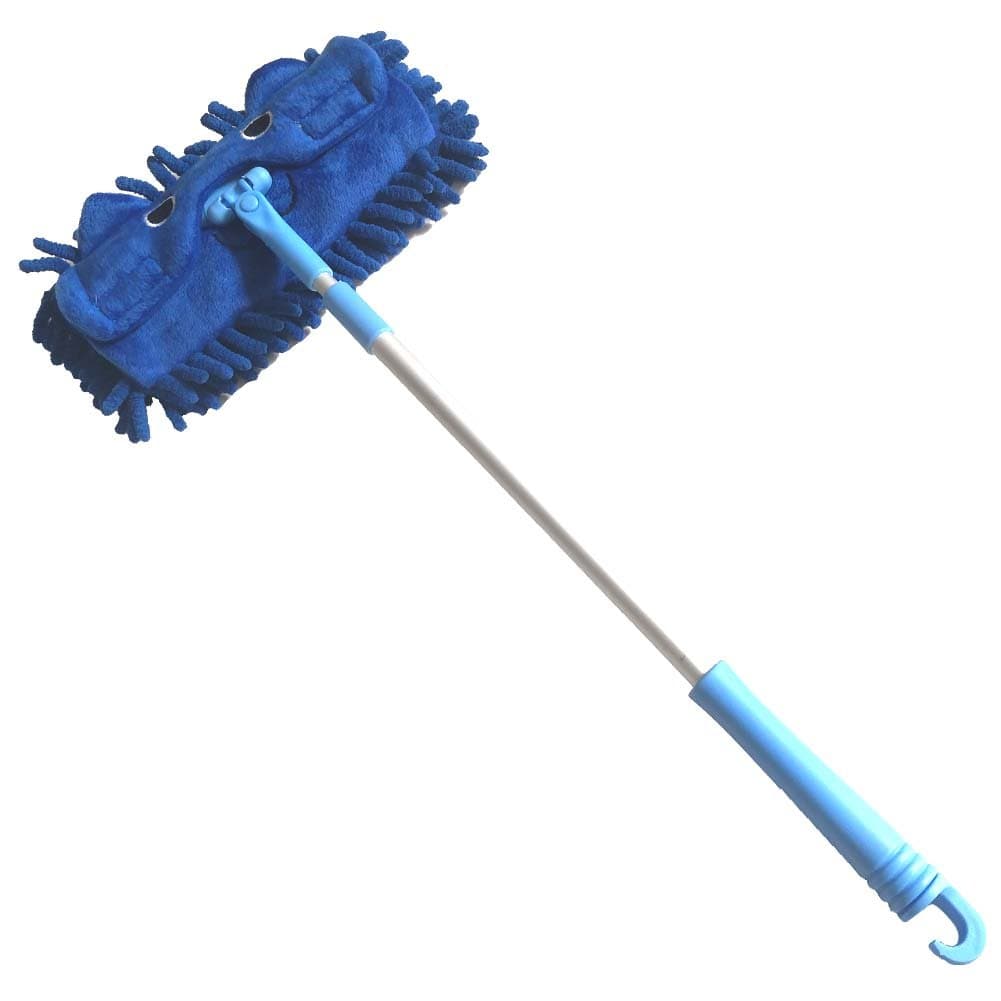 Mini Microfiber Chenille Cartoon Flat Dust Mop for Children,Detachable,360 Degree Rotation, Extension-Type (Blue)