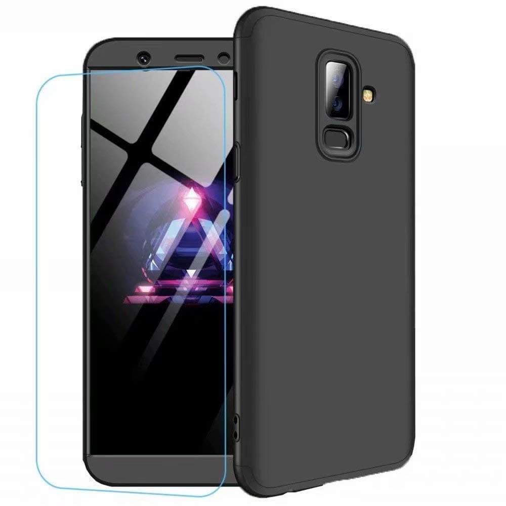 Ttimao Samsung Galaxy A6 Plus 2018 Case PC Hard Case [Tempered Glass Film] Anti Scratch Shockproof Ultra-thin 360 ° Protective Cover Triple-in-one Protective Cover (Black)