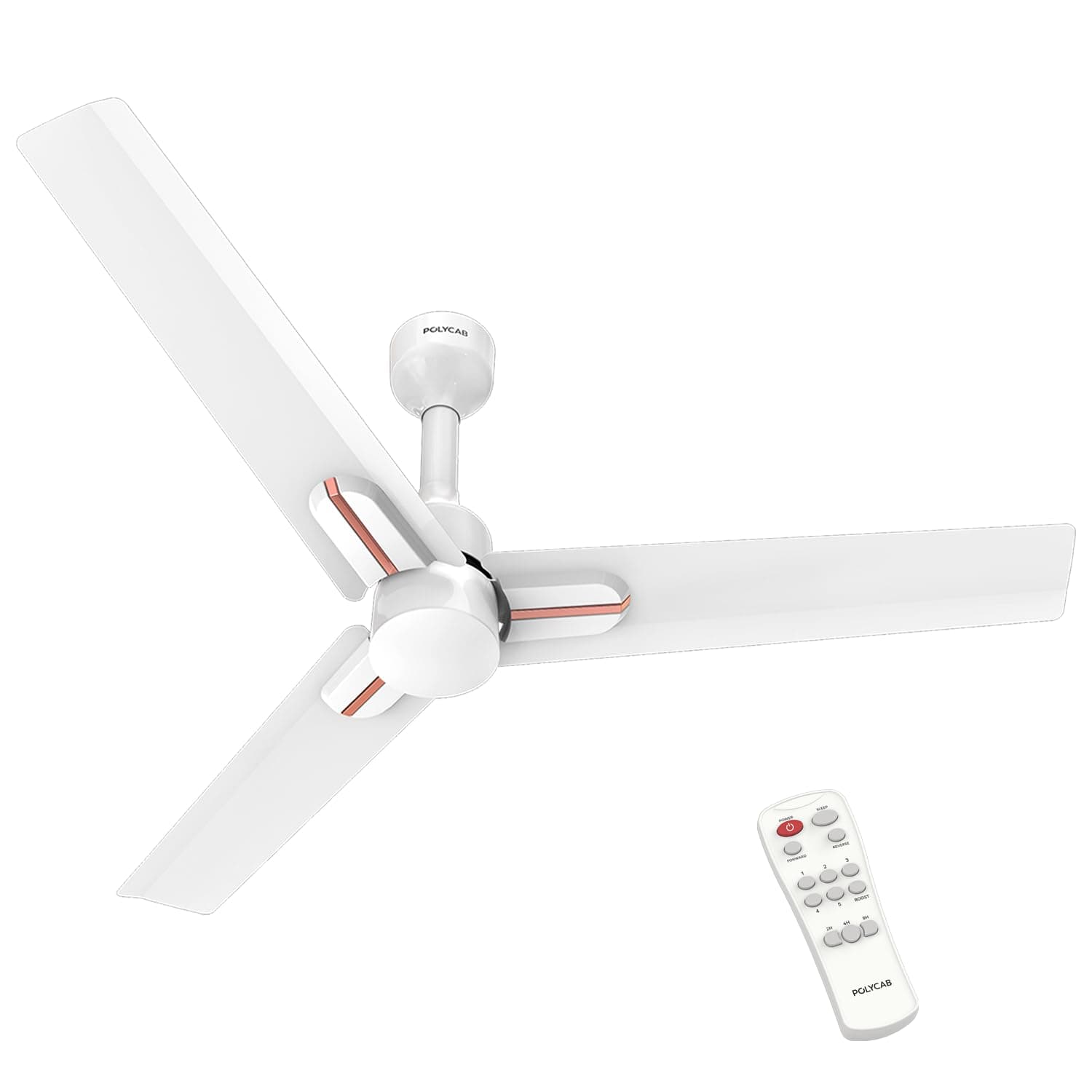 Polycab Wizzy Neo 1200mm 5-Star BLDC, Remote Ceiling fan for Living Room| 55% Energy Saving, 100% Copper, High Air Delivery, 6 Speed Setting, Free Installation | 4-yr Warranty【White Rosegold】