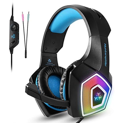 Gaming Headset, SEPOVEDA PS4 Gaming Headset for PC, Xbox One, Noise Cancelling Over Ear Gaming Headphones with Mic, LED Light, Bass Surround, Soft Earmuffs for Laptop, Mobile and Switch (Blue)