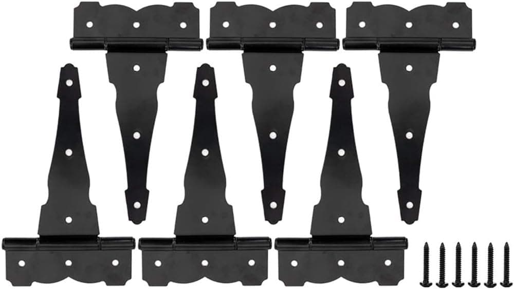 8 in Heavy Duty Decorative T Strap Hinge Shed Storage Gate Barns Tee Hinges with Screws Black Finish 6 Pack