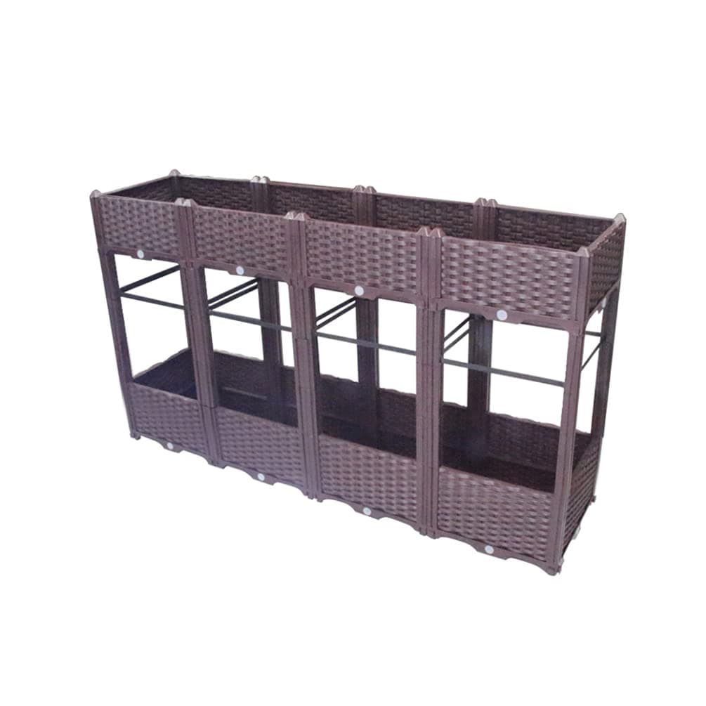 BAOYOUNI 2-Tier Rectangular Raised Garden Bed Kit Indoor Outdoor Plastic Planter Grow Boxes for Fresh Vegetables, Herbs, Flowers & Succulents, Brown