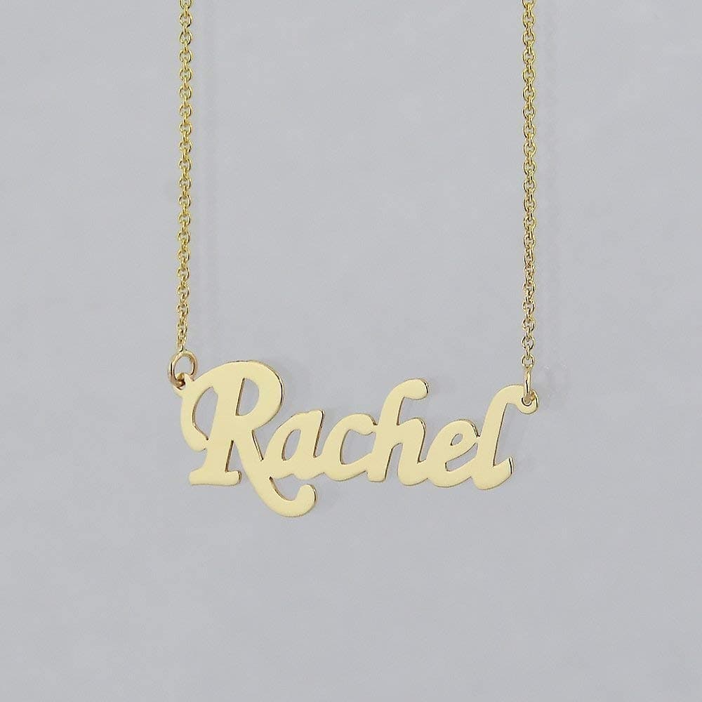 Dainty Name Necklace, Solid Gold 1 Inch Personalized Laser Cut Monogram Jewelry GC51