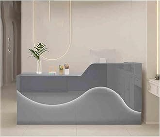 Modern Reception Desk for Front Office - Spacious Desktop & Large Storage, Stylish Atmosphere Lighting, Beautiful Gray Design (Left 100CM)