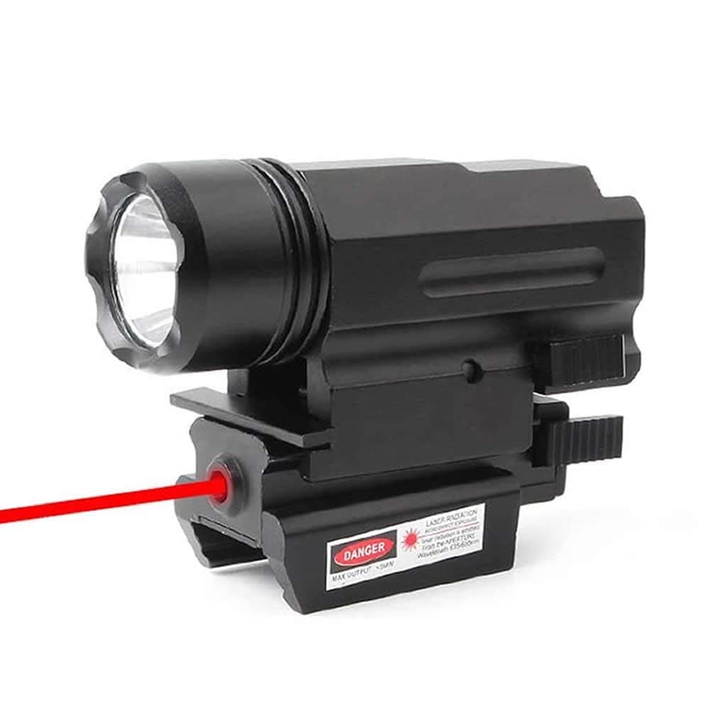 HigooTactical Red Laser Dot Sight Scope + Powerful 500 Lumen LED Flashlight with 20mm Picatinny Rail Mount Combo for Rifle Shotgun