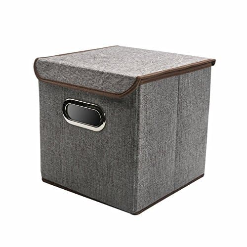 COKOSIM 9.8 Inch Foldable Fabric Storage Cube Organiser Boxes Unit with Lids for Baby's Clothes, Toys and Craft supplies(Grey)