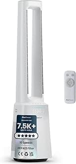 – OmniAir 41" Bladeless Tower Fan with Air Purifier - Silent Standing Portable Circulator - Remote Control, HEPA Filter, LED Display, 10 Fan Speeds, 5 Modes & 60° Oscillation