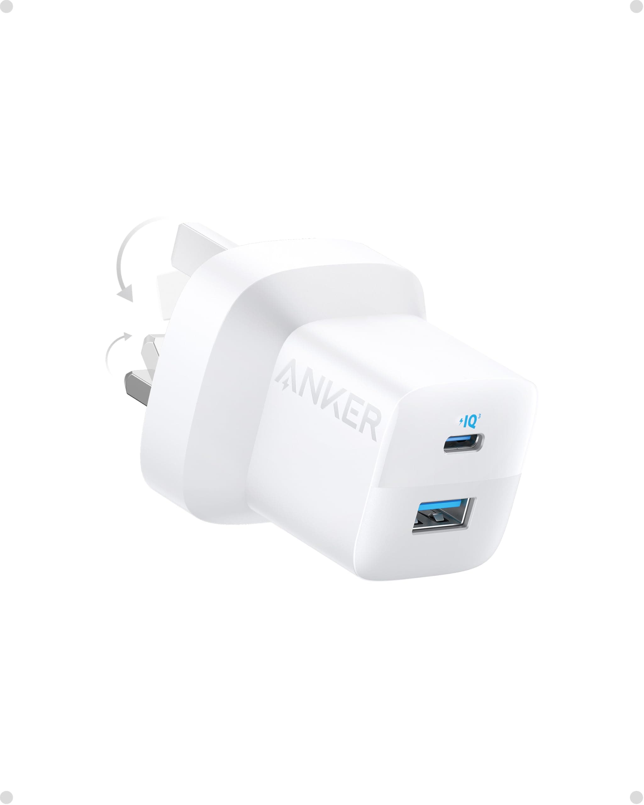 Anker USB C Plug, 323 Charger (33W), 2-Port Compact USB C Charger with Foldable Plug for iPhone 16/16 Pro Max/15/14/13, Samsung, Huawei, Xiaomi, Vivo, Oppo and More (Cable Not Included) - White