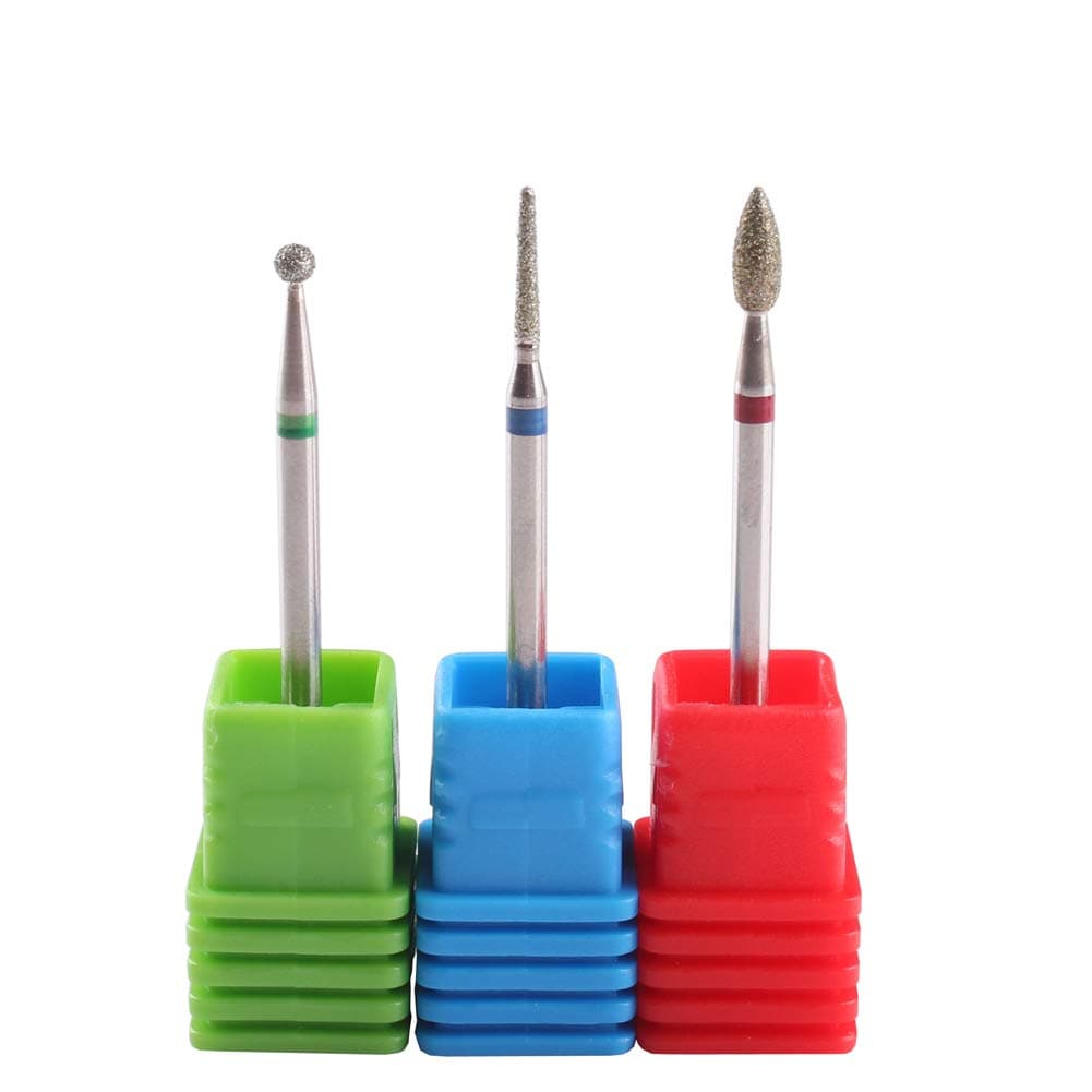 3pcs Diamond Cuticle Drill Bits (Needle,Ball,Bullet) Nail Bit,Professional Manicure Drill Bit Kit,3/32 Shank e File