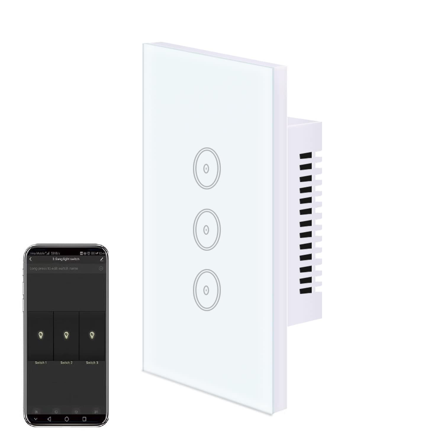 Jinvoo WiFi Wall Light Touch Panel Switch, 3 Way, Remote Control by Smart Phone,No Hub Required, AC 120V, Works with Amazon Echo, Google Home, White