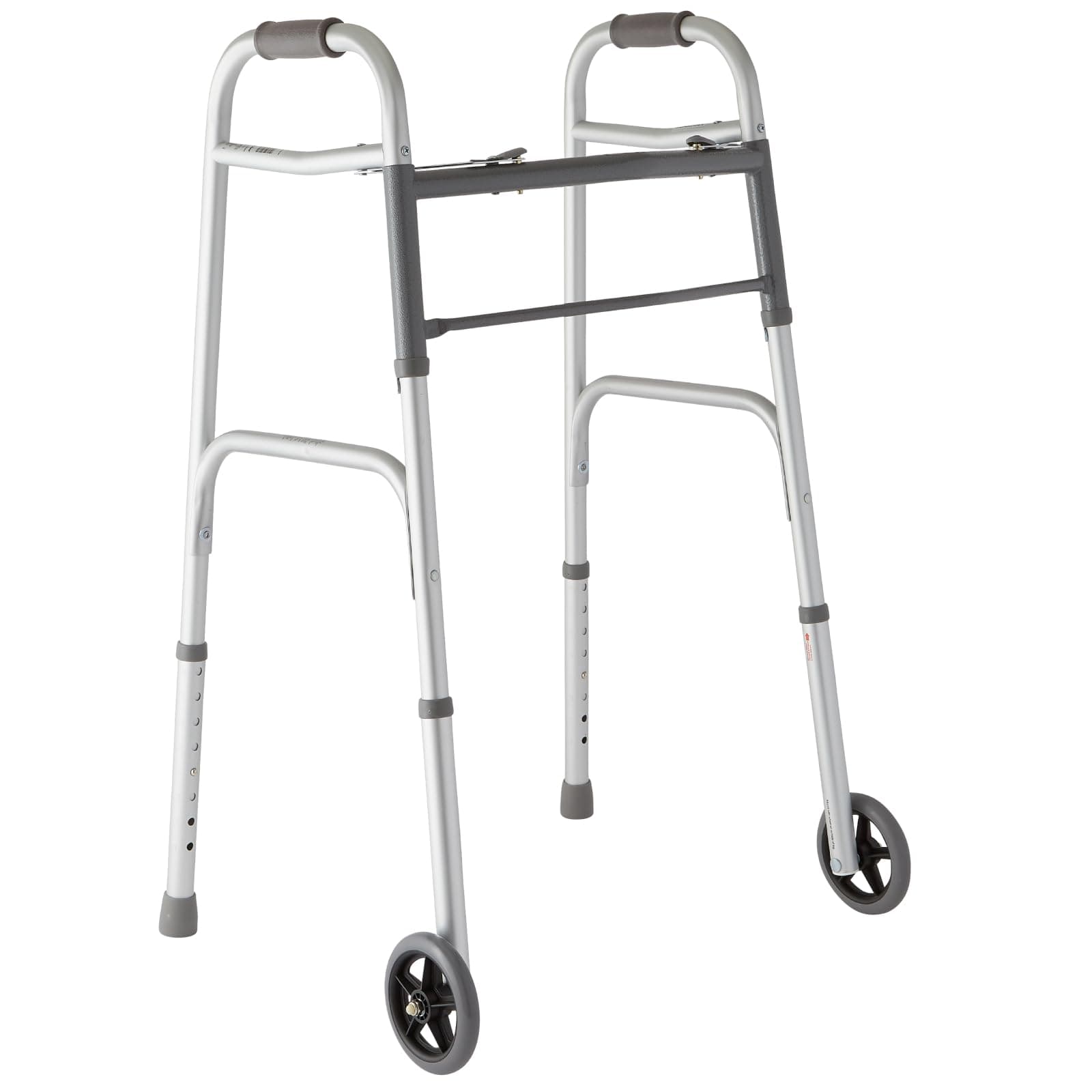 Medline Lightweight Two Button Folding Walker with 5" Wheels, Aluminum Frame Supports up to 300 lbs