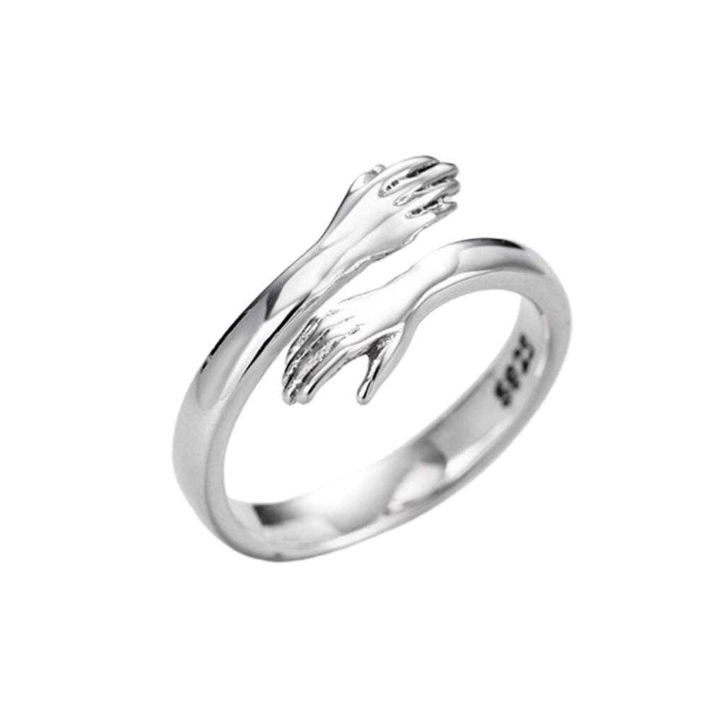 liuduoWomen Hug Ring - Adjustable Silver Ring Give Me A Hug Ring, Love Hug Hands Open Ring Jewelry for Girls Women Men (Silver 1)