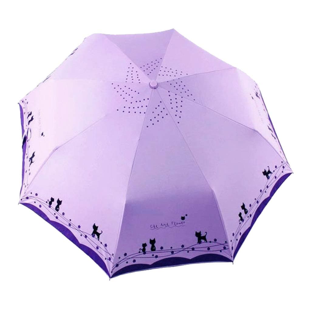 Windproof Compact Travel Folding Cute Cat Umbrella,Auto Open Close Rain&Sun Lightweight Portable Umbrellas with Cover for Kids Women Men