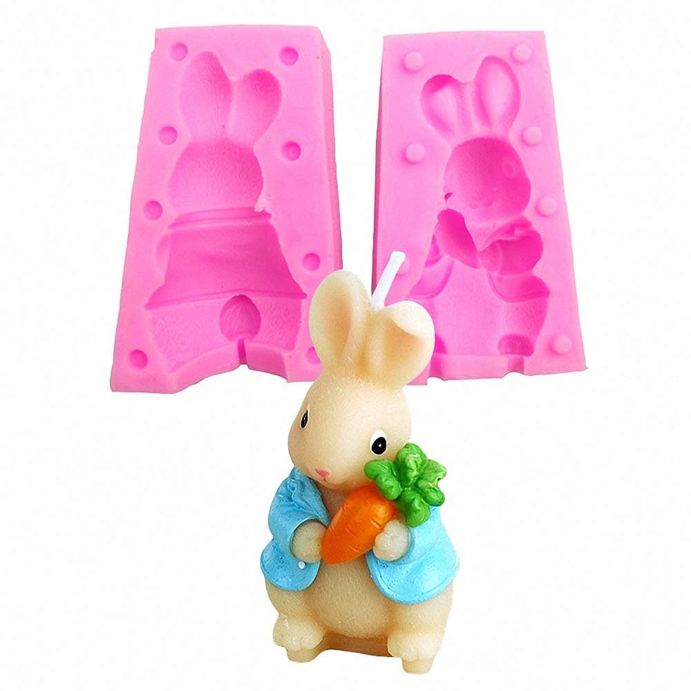 Fewo 3D Rabbit with Carrot Silicone Mold Easter Bunny Candle Mold Handmade Craft Soap Mold Chocolate Candy Mold Cake Decorating Tools