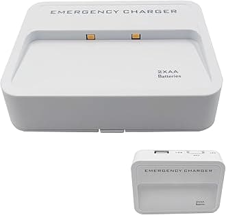 Battery Operated Phone Charger Emergency Hold on Wall USB Battery Powered Power Bank Portable 2 AA Batteries Powered Outlet (White)