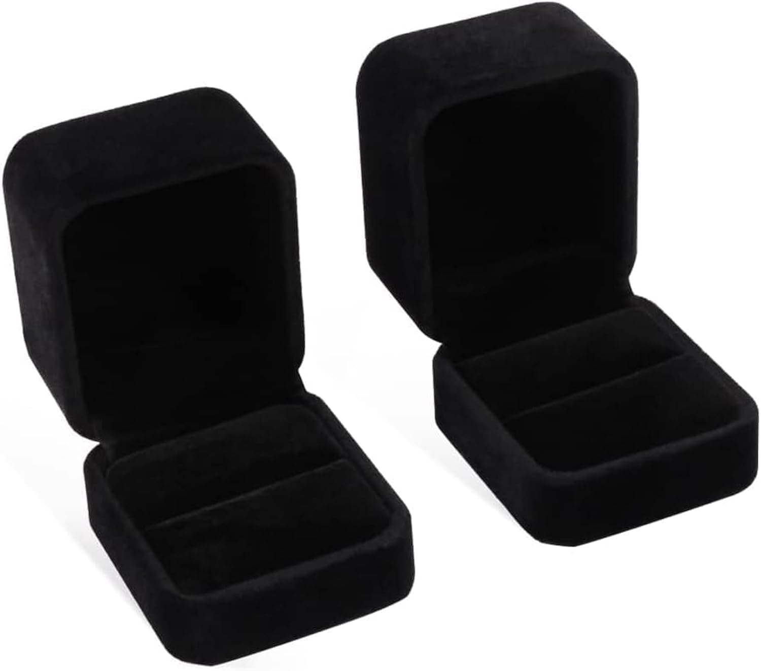 ECVVECVV 2Pcs Velvet Ring Boxes, Earring Pendant Jewelry Case, Ring Earrings Gift Boxes, Jewellry Display Wine, Ring Box|2.4x1.97x1.8 inch||Black|