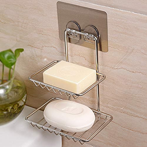 BATH CUBE 1 Pc Adhesive Sticker Double Soap Box Soap Dish Holder Soap Sponge Holder for Kitchen Bathroom
