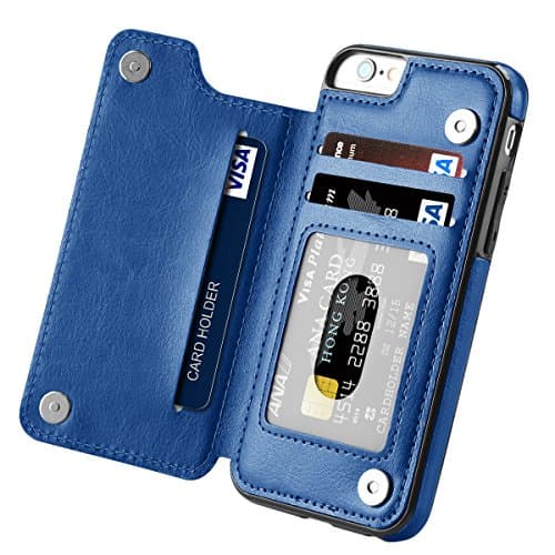 iPhone 6s Case, iPhone 6 Case, Hoofur Slim Fit Premium Leather iPhone 6 Wallet Cases Card Slots Shockproof Folio Flip Protective Shell for Apple iPhone 6/6s (4.7 Inch) (Blue)