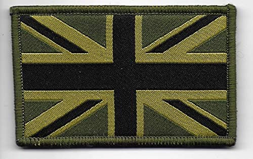 Tactical TRF Great British Union Jack Flag Patch Embroidered Morale Applique Fastener Hook & Loop, Subdued Green