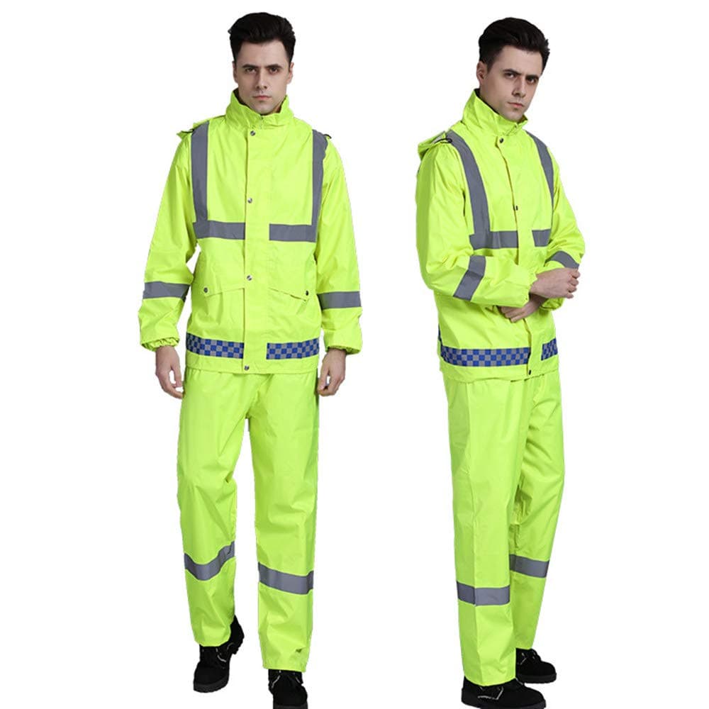XUHAN High Visibility Reflective Waterproof Rain Jacket Working Clothes Motorcycle Cycling Sports Outdoor Reflective Safety Clothing with pants (L)
