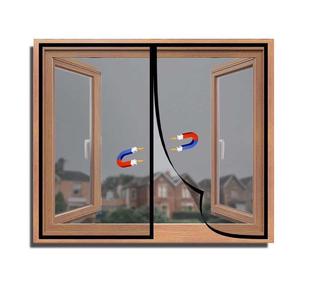 TurtleGrip Polyester Magnetic Window Mosquito Net with Self Adhesive Hook Tape Windows -Height 120 cms X Width 150 cms (47x59 inches or 4x5 feet - Black) DIY Installation, Durable and Long-Lasting