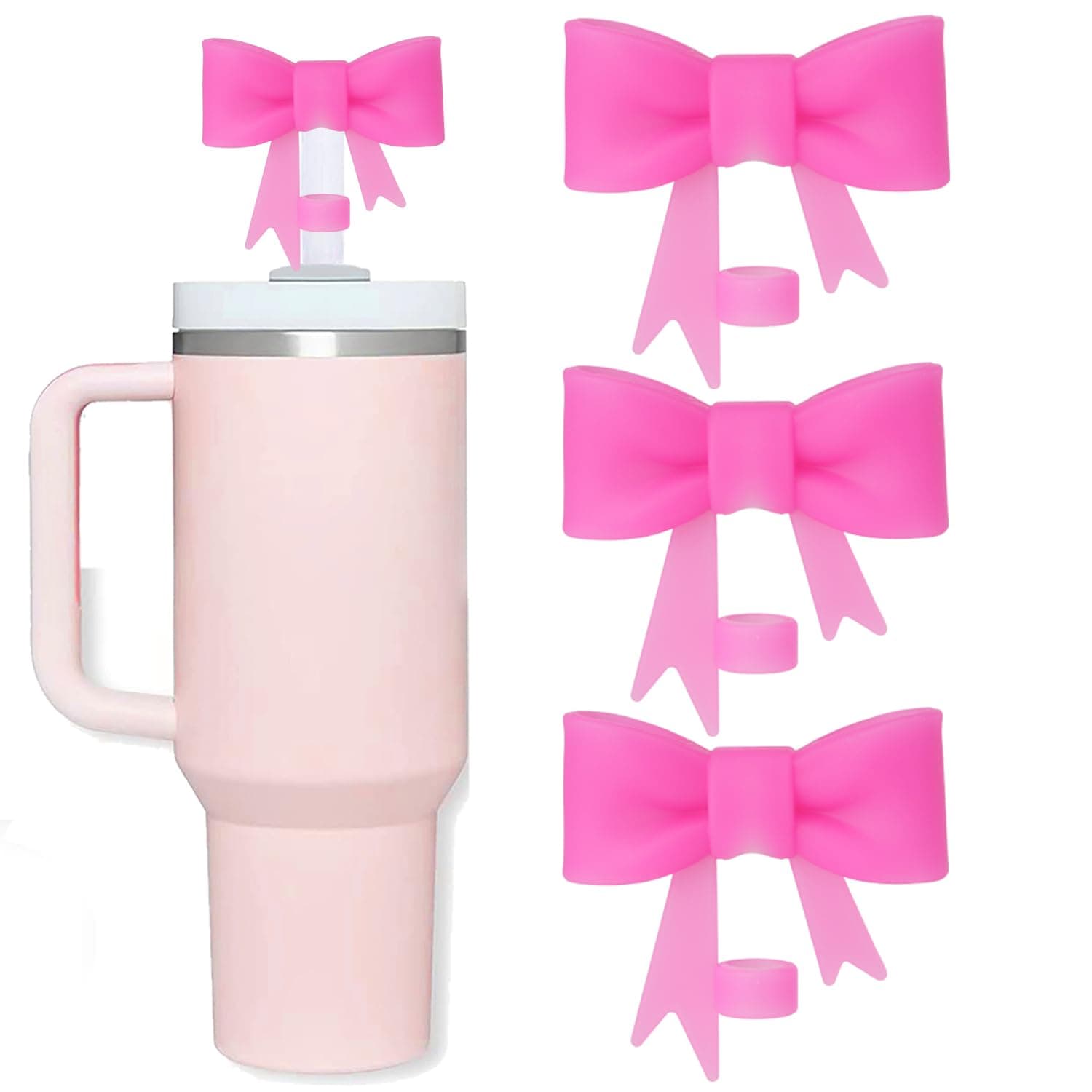 Straw Covers Cap, 10mm, Silicone, 3pcs, Rose, Compatible with 30&40oz Stanley Tumbler, Cartoon, Dustproof Protection