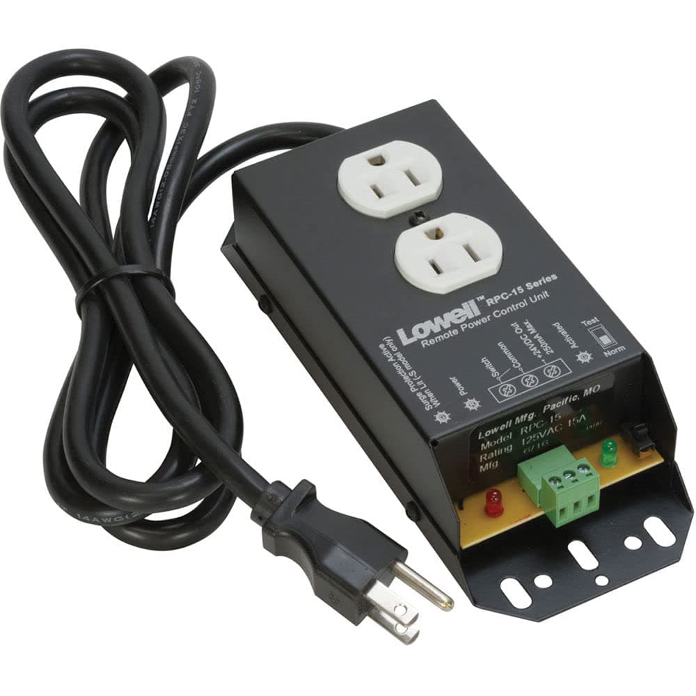 LowellRPC-15 15A Low Voltage Remote Power Control with 6' Cord, 1 Duplex Outlet