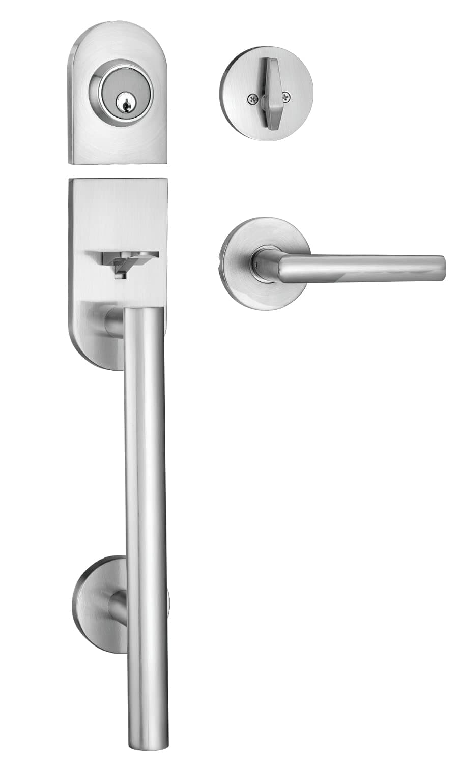 Berlin Modisch HandleSet Front Door Entry Handle and Deadbolt Lock Set Sleek Round Lever and Single Cylinder Deadbolt Heavy Duty - Satin Nickel Finish