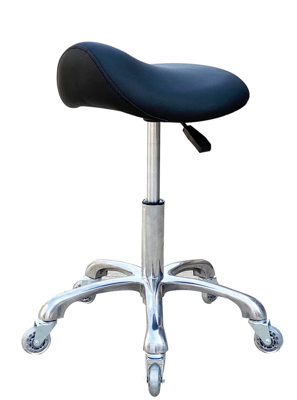 Professional Saddle Stool with Wheels Ergonomic Swivel Rolling Height Adjustable for Clinic Dentist Beauty Salon Tattoo Home Office (Black)
