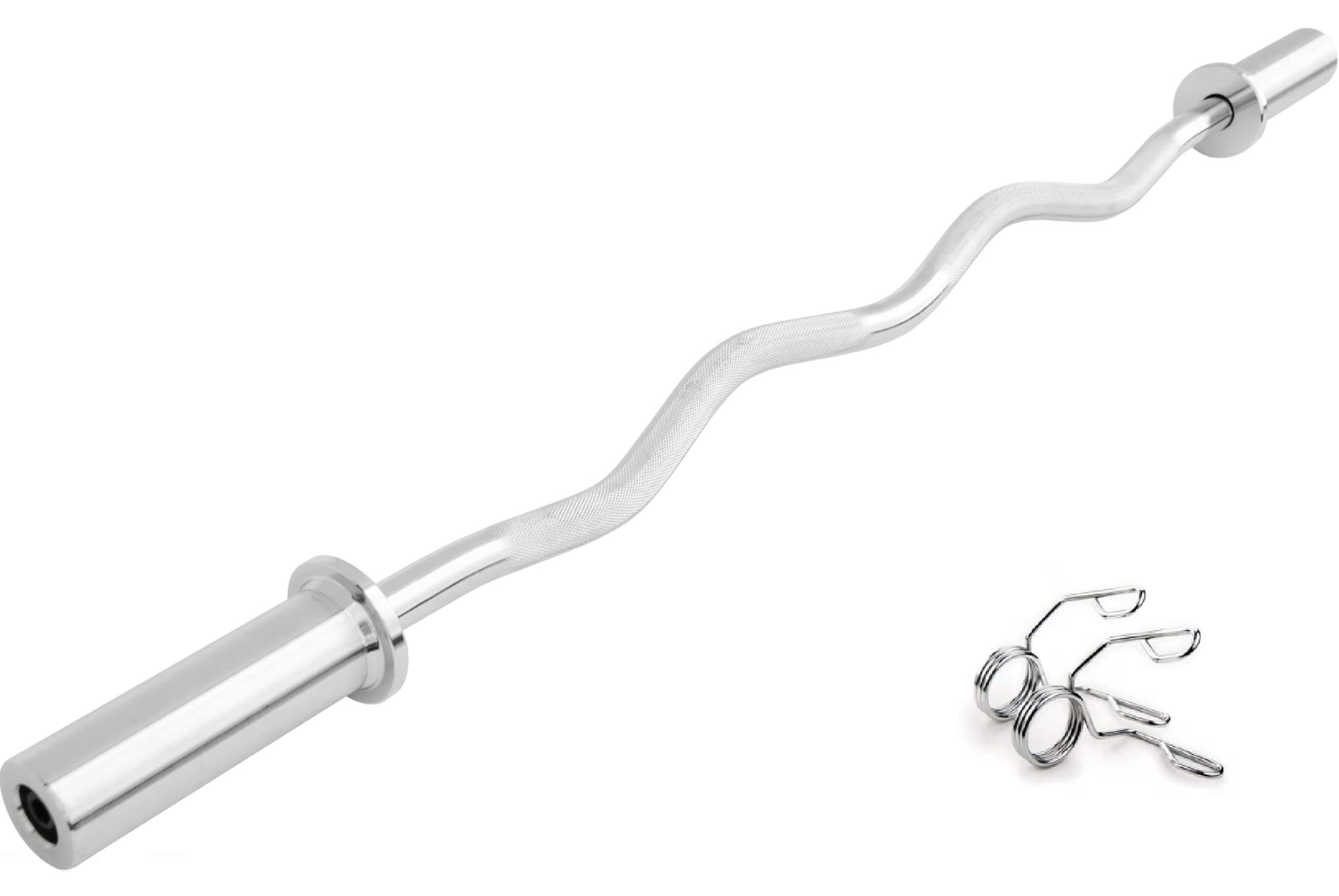 Olympic EZ Curl Bar + Spring Collars - 2" Weight Lifting Barbell (330LBS Rated) - Olympic Weight Lifting Bar for 2 Inch Weights Plates for Gym Equipment