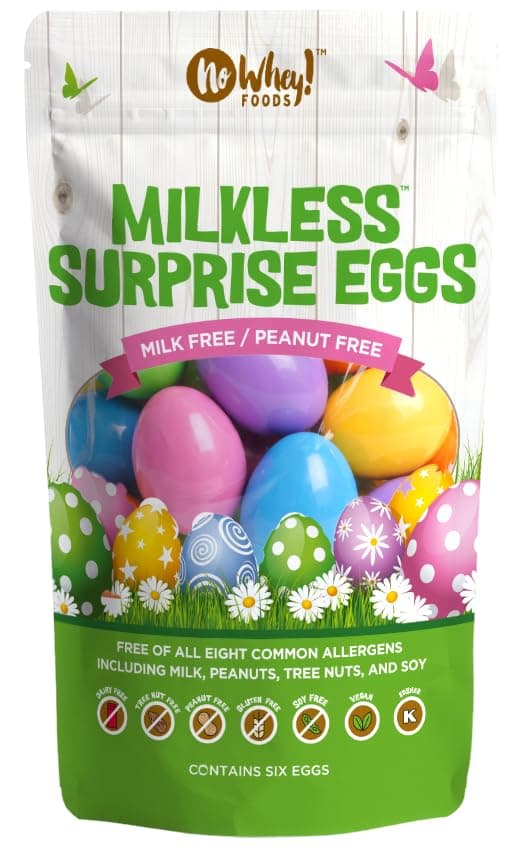 Milkless Surprise Eggs – Plastic Easter Eggs with Milkless Chocolate Figures (6 Count) – Easter – Vegan, Allergy-Friendly, Kosher – Free of Dairy, Peanuts, Tree Nuts, Eggs, Soy, Gluten & Sesame – No Artificial Colors or Flavors – Top 9 Allergen Free – No Whey! Foods