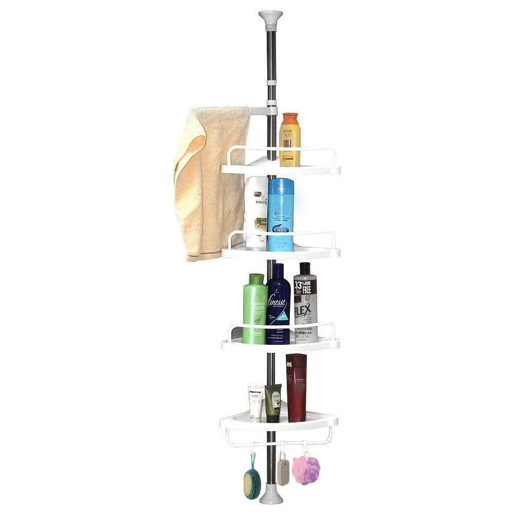 Non Rust Bathroom Telescopic Corner Shelf Storage 4 Tier Shower Caddy Organiser (White)