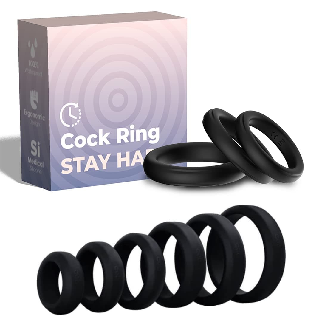 Kandid® 6-Piece Silicone Cock Ring Set for Men – Thick, Stretchy Erection Rings in XS/S/M/L/XL/XXL | Body-Safe, Reusable Performance Rings | Time-Delay Penis Rings for Stronger, Longer Erections