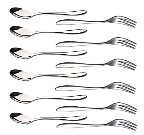 LUCKY SLD 12PCS Stainless Steel Flatware Set Including Fork Spoons Tableware for Tea Dinner Server Spoon Kitchen (6 forks 5'' and 6 spoons5'')