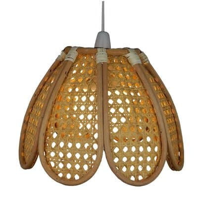 Lighting Web Company Tulip Shape Deep Dome Bamboo Shade in Natural Cane with Beige Panels