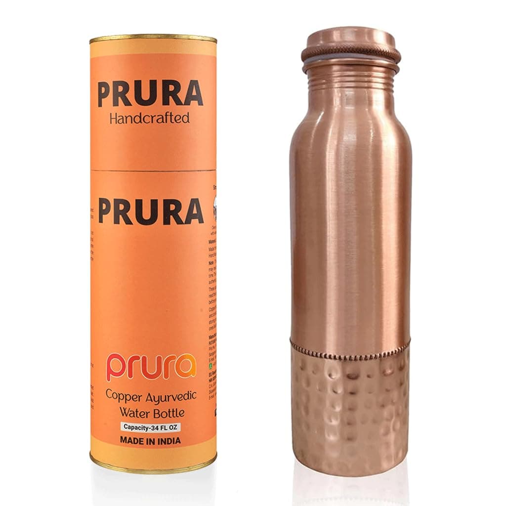 Pure Hammered Copper Water Bottle 32 oz - Drink More Water, Lower Your Sugar Intake And Enjoy the Benefits