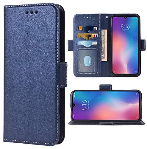 Phone Case for Xiaomi Mi 9 Folio Flip Wallet Case,PU Leather Credit Card Holder Slots Full Body Protection Kickstand Hard Hybrid Protective Phone Cover for Xiami Xiomis Xiome Mi9 M1902F1G Dark Blue