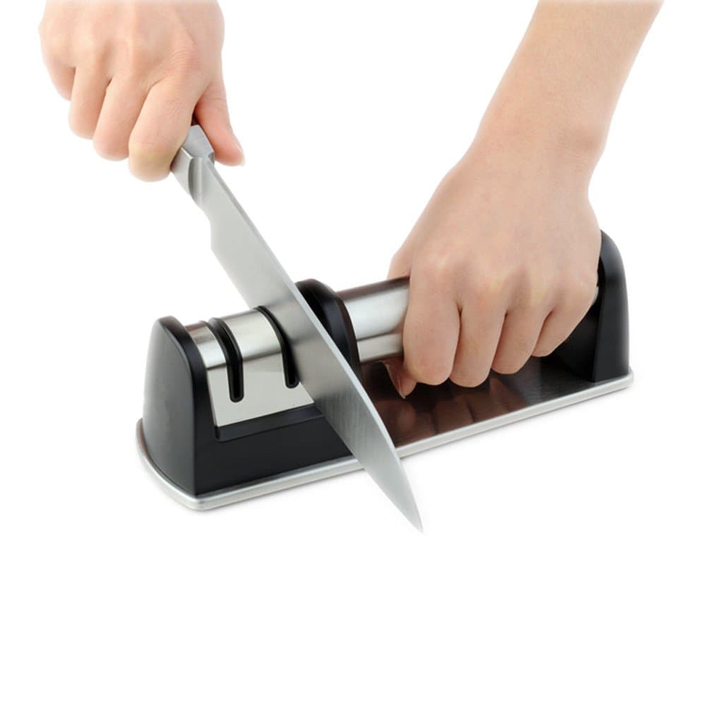 Knife Sharpener,Sharpens dull knives faster and more effectively,2 Stage Professional Manual Kitchen Knife Sharpener with Coarse and Fine Sharpening System for Steel,black